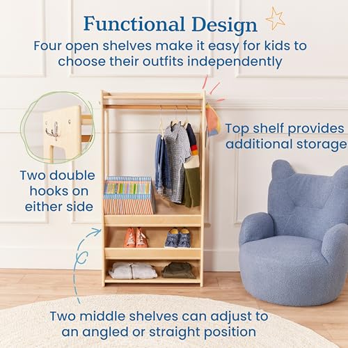 ECR4Kids TrendiTot Clothing Rack, Kids Wardrobe, Natural