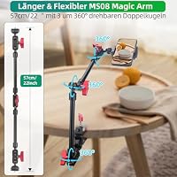 JEBUTU 22" Magic Arm mit Klemme - Flexibel Kamera Tischstativ - Rot-schwarz – Ansicht 2