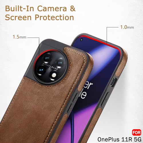 Image of TheGiftKart Genuine Leather Finish Back Cover Case for OnePlus 11R 5G|Shockproof Design|Raised Edges for Camera & Screen Protection|Stunning Minimalist Design Back Cover for OnePlus 11R (Brown)
