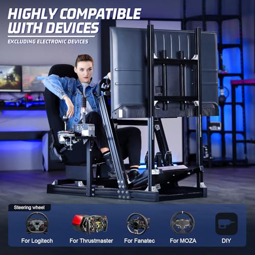 Image of Marada Aluminum Profile Racing Simulator Cockpit With Monitor Stand, Fit For Fanatec, for Thrustmaster T818, for Logitech G923 GPro, Stable Driving Cockpit With Black Seat,Not Included Wheel and Pedal