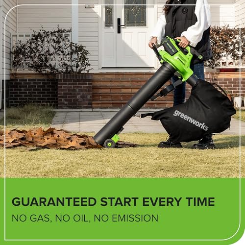 Image of Greenworks 40V (230 MPH / 505 CFM) Cordless Brushless Leaf Blower /Vacuum with Bag, High Power, Lightweight & Quiet for Yard Debris Cleanup, Battery and Charger not included