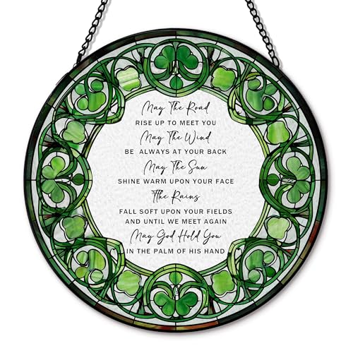 Hxlac Irish Blessing Suncatcher Stained Glass Window Hanging Irish Blessing Gifts Sun Catchers Indoor Window Glass Round Wall Decor Ireland Gifts Wall Art Hanging Decorations 7.8x7.8