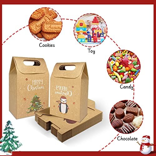 Vordpe 16-Pack Christmas Kraft Gift Boxes, Christmas Favor Bags with 20Pcs Holiday Tags, Christmas Party Decorations, for Presents, Treats, Candies, Cookies, Xmas Gift Wrapping