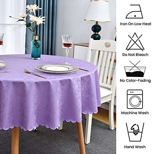 Image of Romanstile Waterproof Vinyl Tablecloth Round, 60 x 60 Inch, Rose Purple | Flannel Backing Wipeable Table Cloth, Heavy Duty Plastic PU Table Cover for Kitchen Dining, Indoor & Outdoor Use
