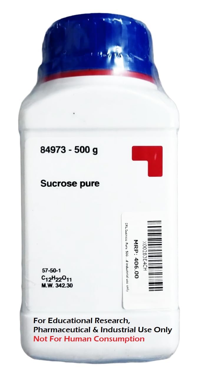 SRL Sucrose Pure 500GM, CAS 57-50-1, Molecular Formula : C12H22O11, Storage : Room Temperature, Shelf Life : 60 Months for laboratory and industrial use only