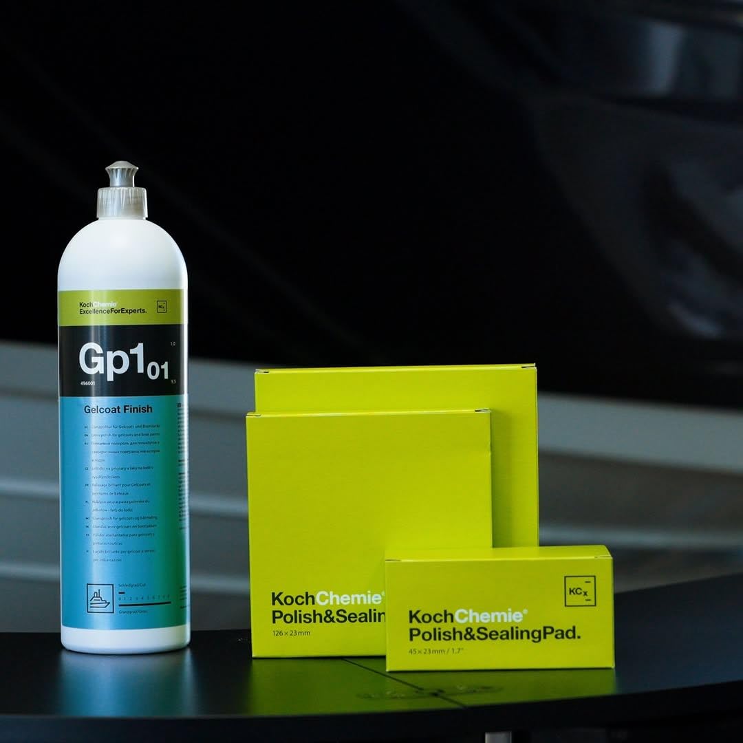 Koch Chemie Gelcoat Finish Politura, 1 l, w zestawie ściereczka z mikrofibry do polerowania łodzi, żaglówki, zestaw politura żelcoat