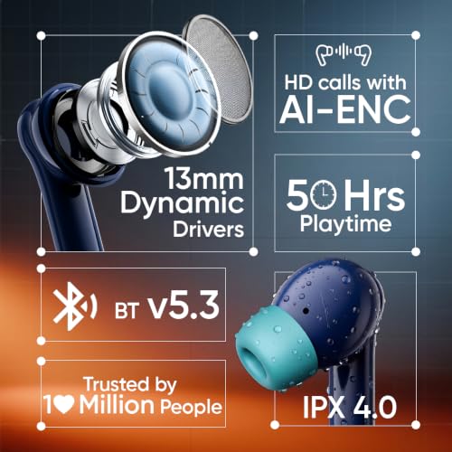 Image of Mivi DuoPods Thunder Earbuds, 60H Playtime, BT 5.3, AI ENC, TWS Buds