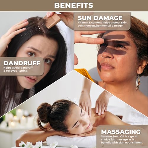 Image of 100% Plant Based Sesame Oil for Hair Growth and Massage | Til Oil for Hair | Pure and Organic Cold Pressed Sesame Oil for Skin, Hair & Face - Non-GMO, Vegan, Cruelty-Free, Hexane-Free