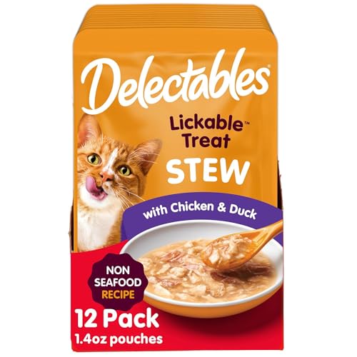 Image of Delectables Lickable Treat Stew Non-Seafood Wet Cat Treat with Real Chicken & Duck, Food Topper, Hydrating, Grain-Free, No Fillers, No By-Products, No Added Preservatives, 1.4oz Pouch, 12ct