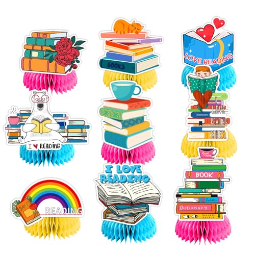 9 PCS Book Honeycomb Centerpieces Table Decorations Books Table Centerpieces for Books Party Supplies Reading Birthday Party Decorations Library Decorations