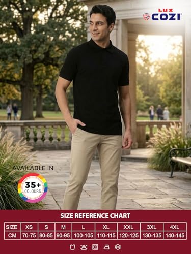 Image of Lux Cozi Men's Polo T-Shirt Regular Fit Half Sleeves with Pocket | Cotton Blend Polo Neck Collar T-Shirt for Men | Casual, Office Comfortable Breathable T-Shirt | Stylish Plain Tee