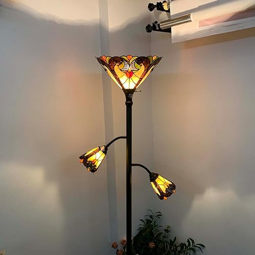 Miniatura 10 de Bieye L10837 Dragonfly Tiffany Style - Lámpara de pie estilo antorchiere con luces laterales para lectura, 70 pulgadas de alto (libélula, rojo azul)