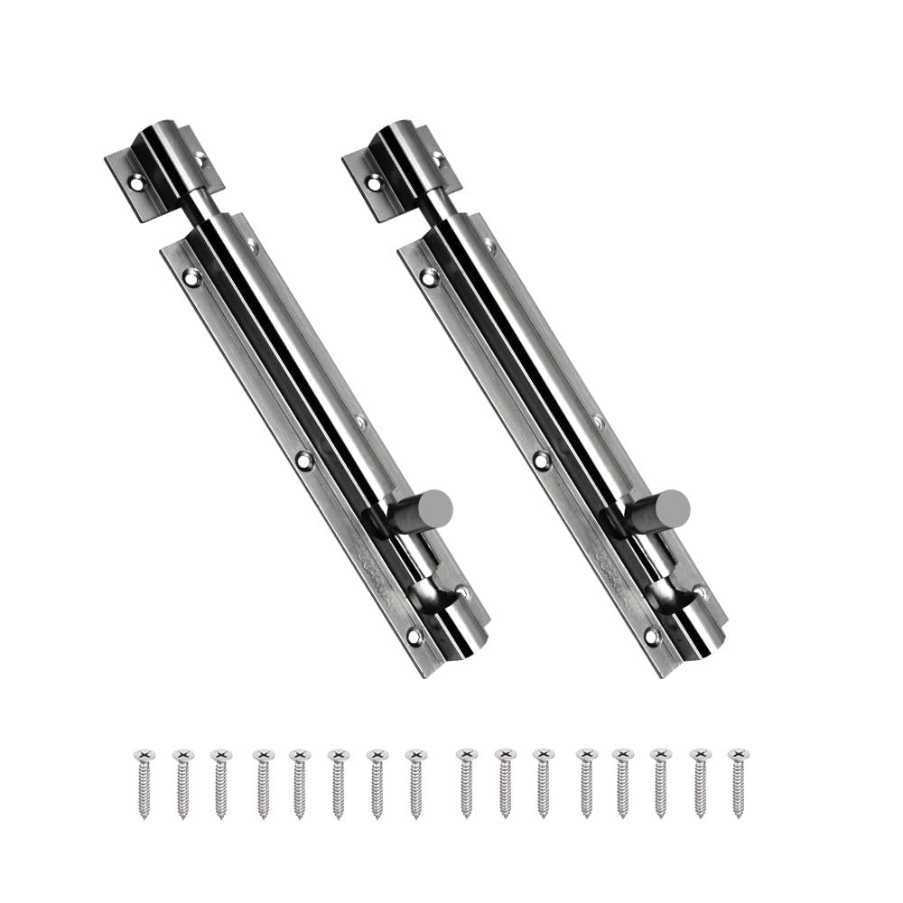 Hyderon Door Fittings | Towerbolt Satin Finish | 6" inch 128mm with SS Rod | Designer Kundi with Big Knob for Better Grip, Chitkani for Bathroom, Cabinet, Wooden Door (Pack of 12)-image-34