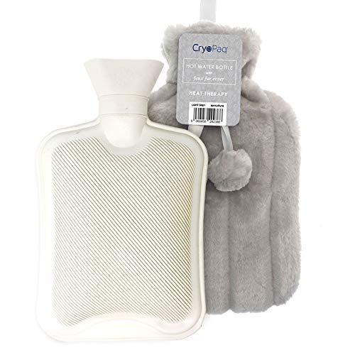 Bolsa de agua caliente afelpada, muy confortable para las noches de invierno. Lujosa botella de 2L con funda extra suave de peluche. Un regalo respetuoso con el medio ambiente. Cryopaq u0096 Gris Claro.