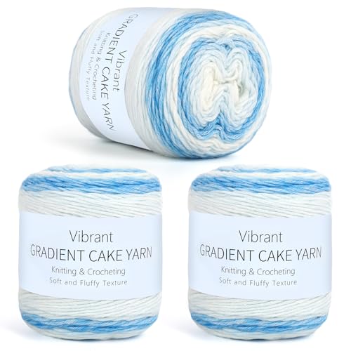 Image of Aeelike Gradient Yarn for Crocheting, 3 Skeins Cake Yarns 100g (3.52 oz) 245m (267 Yards) # 3 Light Weight Super Soft Ombre Yarns for Making Blanket Scarves Sweaters, Blue White Gradient