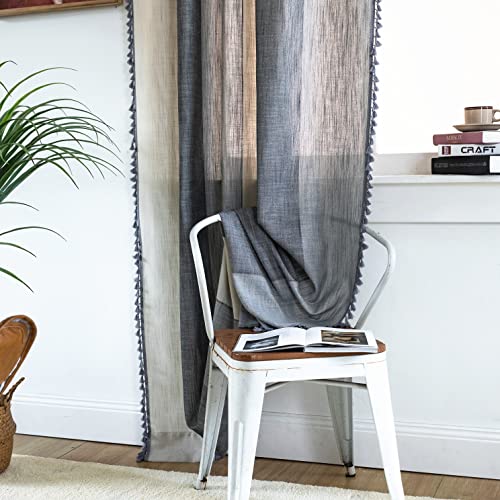 Deeprove Boho Curtains 84 Inches Long, Bohemian Window Treatment Patchwork Drape Handmade Tassels, Rod Pocket Farmhouse Shabby Chic Bedroom Decor 1 Panel 55" W X 84" L, Mixed Stripes Beige Cream Grey #TOP5