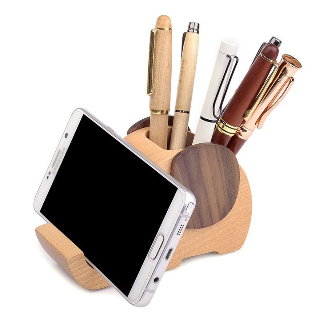 Stifthalter für den Schreibtisch, Stifthalter aus Holz mit Telefonständer, Mehrzweck-Schreibtisch-Organizer for Büro und Zuhause