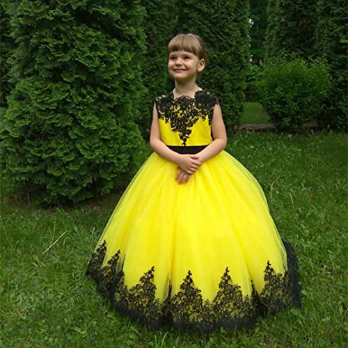 Yellow and Black Girls Pageant Dress Long Train Kids Prom Ball Gowns for Toddlers3
