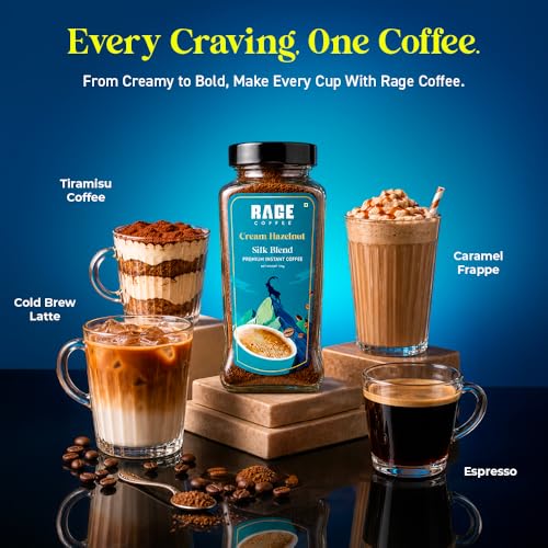 Image of Rage Coffee Silk Blend - Creamy Hazelnut Instant Coffee | Premium, Bold & Smooth Flavor | 120g Jar | 100% Arabica | Perfect for Hot & Cold Brews