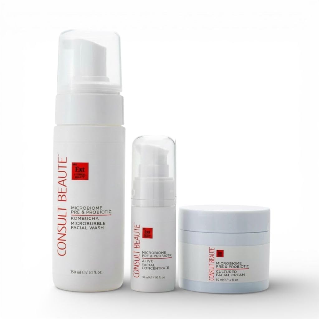 Consult Beaute - MICROBIOME Skin Barrier Moisture Balancing Skin Care Trio - Serum Concentrate, Hydrating Facial Cream & Kombucha Face Wash - For All