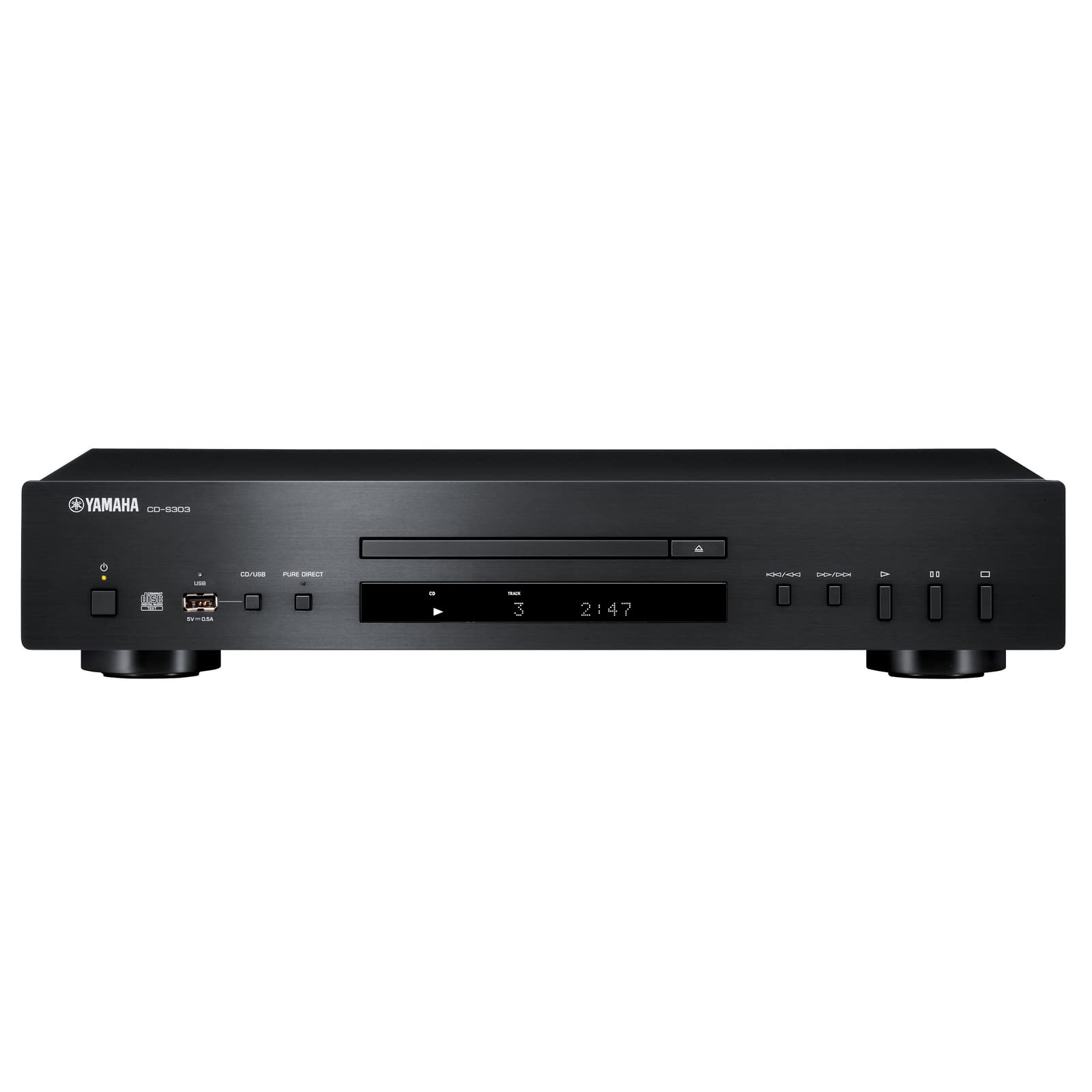 Yamaha Lettore CD CD-S303 con Pure Direct, porta USB, riproduzione di dischi CD-R/RW, compatibilità MP3/WMA/LPCM/FLAC, nero