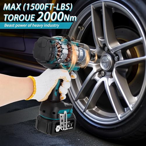 Canbrake 2000Nm(1500Ft-Lbs) Cordless Impact Wrench,3/4 Inch High Torque Brushless Impact Gun, 5500Rpm Power Battery Impact Wrench W/ 2 X 4.0Ah Battery, Fast Charger For Heavy Duty Truck Mower thumb #3