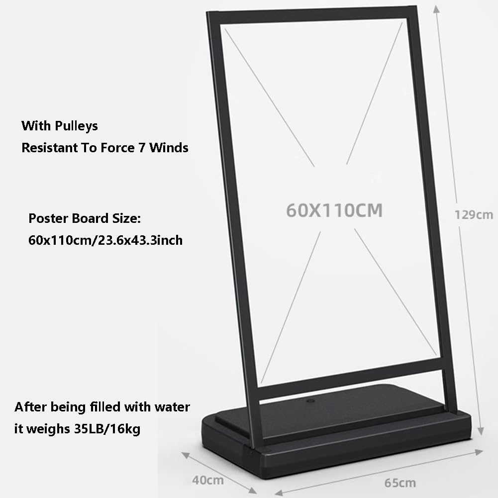 Soporte Para Carteles De Acera, Expositor De Carteles Con Estructura De Aluminio Para Interiores Y Exteriores, Soporte Para Menús Y Anuncios Para Restaurantes,Negro,60x110cm/23x43inch