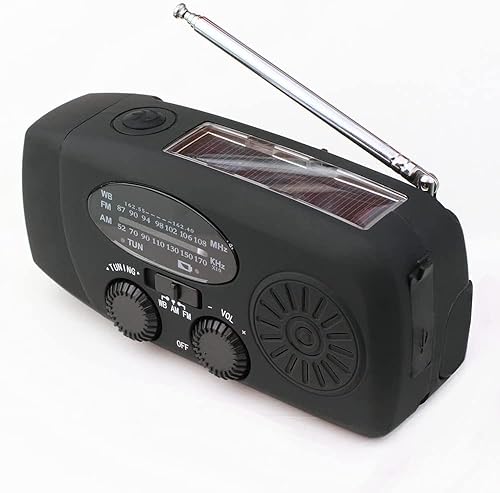 Multifunction Solar Crank Radio USB FM AM NOAA WB Radio Emergency Flashlight Power Bank Black