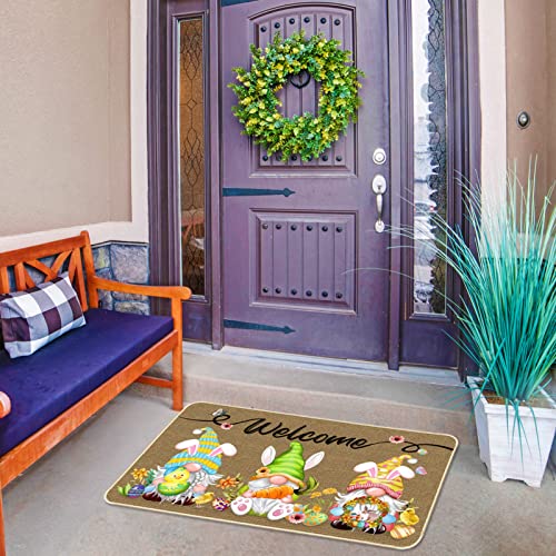 Image of TREWAVE Easter Decorative Doormat, Easter Gnome Door Mat, Non Slip Rubber Backing Doormat Decoration for Outdoor Indoor, Entrance, Spring Floor Mat, 29 x 17 Inch