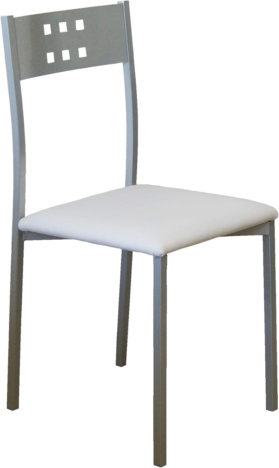 MOMMA HOME Set 2 Sillas de Cocina y salón -Xara - Material Metal Color Plata y Asiento en Cuero sintético - Medidas 41 x 47 x 86 cm. (Blanco)