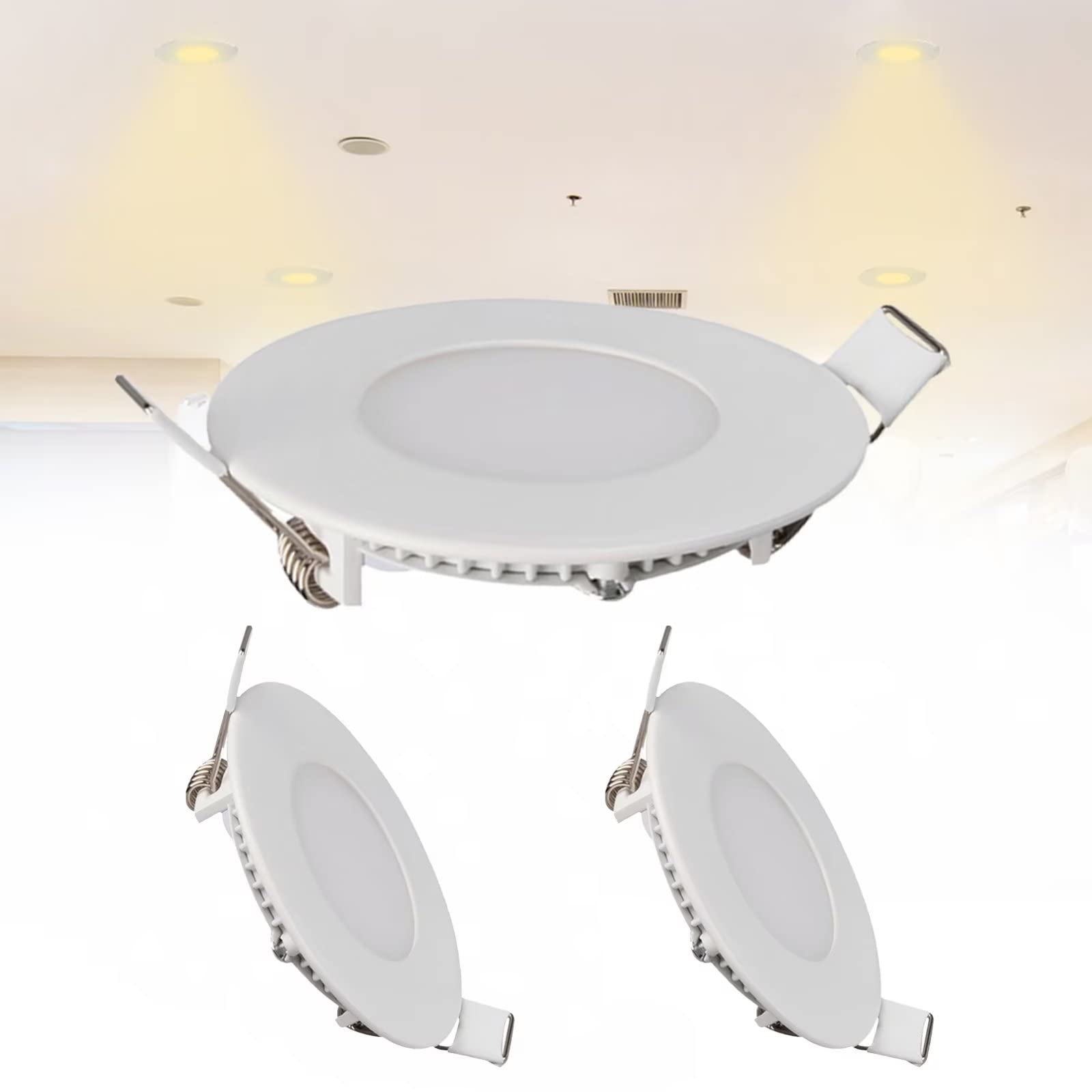 Jionet 3Packs 6W Led Recessed Light Fixtures, 3000K Warm Light White Recessed Ceiling Lights, Hole Φ 130 Mm, 360Lm Led Downlights Ceiling For Living Room Hallway