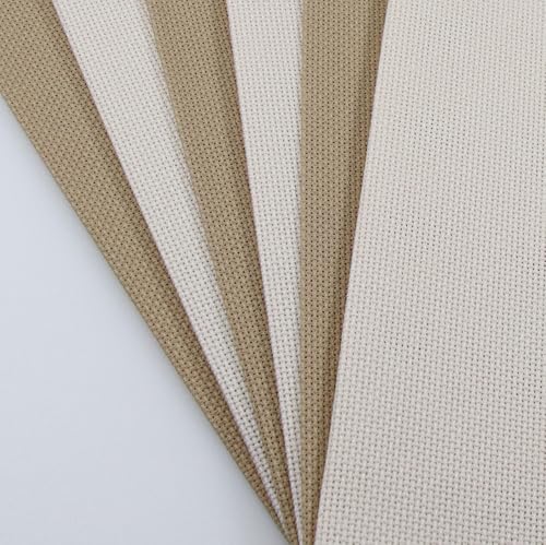 Image of KCS 4 /6 pc of 12 inch x 18 inch(30cmx45cm) 18CT Counted Cotton Aida Cloth Cross Stitch Fabric (6 pc, Ecru+Khaki)