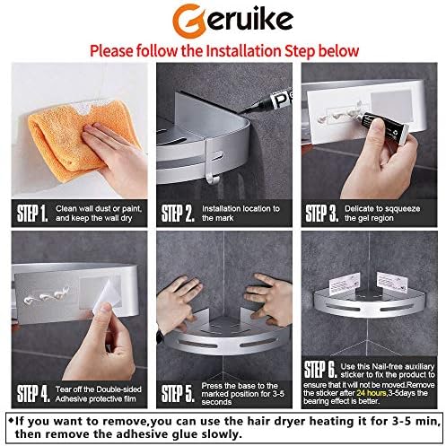 GERUIKE Shower Caddy No Drilling Corner Bathroom Self Adhesive Toilet Shelves Basket Aluminum Shower Organizer Storage Bathroom Shower Accessories Triangle Silver 2 Tiers