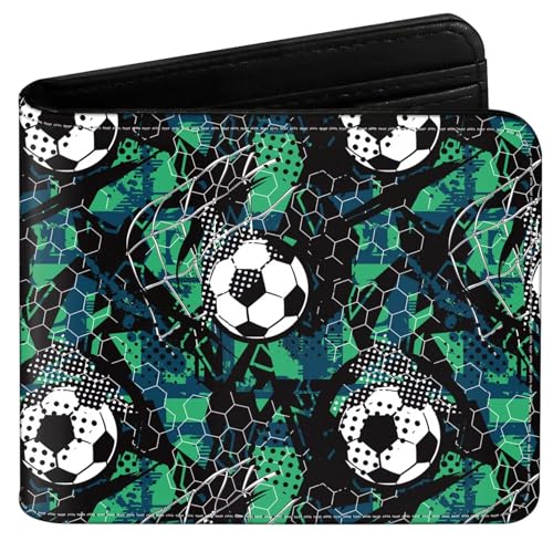 Image of Wallet for Boys Soccer Leather Wallets Credit Id Card Cash Holder Black Rfid Blocking Zipper Cute Cool Funny Aesthetic Wallets With Coin Pocket Id Window Teen Wallets for Boys Teenager Wallet