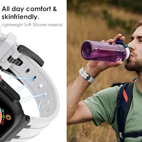 Image of WINGLE AP Luxury Bands for Apple Watch Band Ultra 3 /2 /1 Band Ultra 49mm Series 11 10 46mm 45mm 44mm 42mm SE 3 /2 /1 Series 9 8 7 6 5 4 3 2 1 Men Women, Silicone Rubber Metal Adapter Sport iWatch Bands