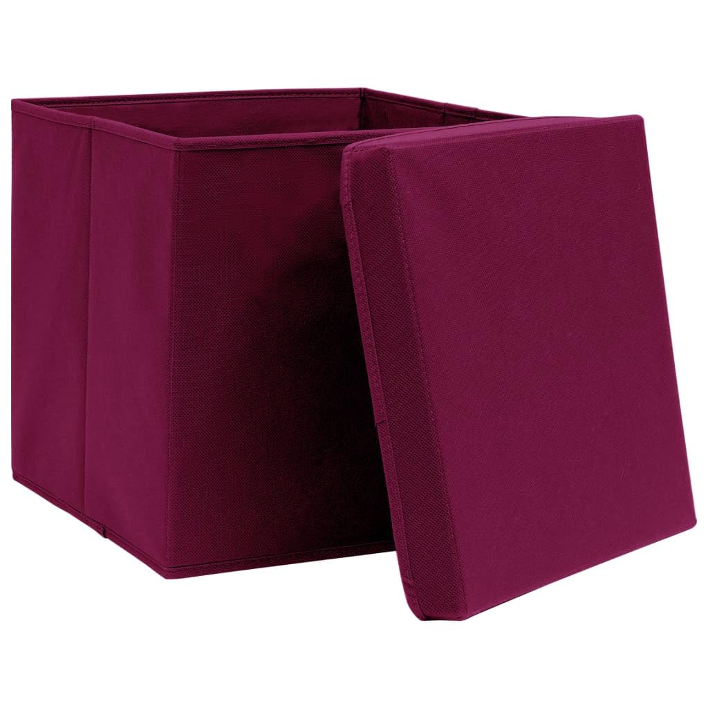 Scatole portaoggetti con coperchio, rosso scuro, in tessuto non tessuto, 32 x 32 x 32 cm, 10 pezzi, pieghevoli, impilabili, salvaspazio, per armadi, scaffali, ufficio