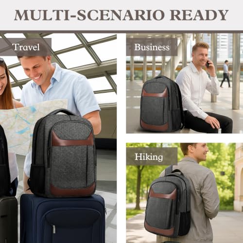 Image of Travel Laptop Backpack 17 Inch, Professional Travel Backpack for Men Women with LifetimeWarranty, Airline Approved Big Large Business Work College Computer Backpack, Grey Brown