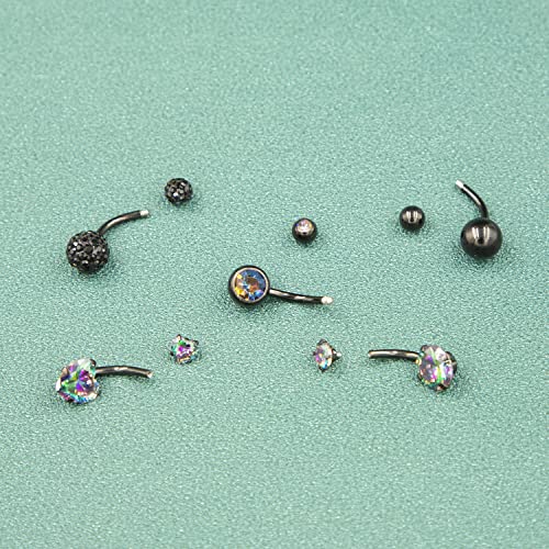 14G Belly Button Ring Stainless Steel Black Navel Ring For Women Clear Round Heart Cz Crystal Belly Bar Body Piercing Internally Threaded Barbell Belly Jewelry Black 5Pcs (5Pcs Belly Button Ring-Black) #TOP2