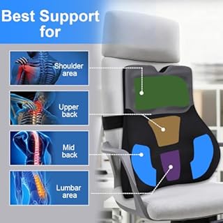 AOOHA Cuscino Lombare Ergonomico,Lombare Sedia Ufficio con Rivestimento Removibile e Lavabile,Cinghie Regolabili,Supporto Lombari in Schiuma Memory ad Alta Densità per Auto Ufficio Divano