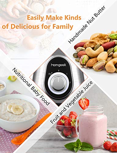 Homgeek Blender 750W, Smoothie Blender for Shakes and Smoothies, Countertop Smoothie Maker with 51 oz BPA-Free Glass Pitcher for Crushing Ice and Frozen Fruit - Thumbnail 6