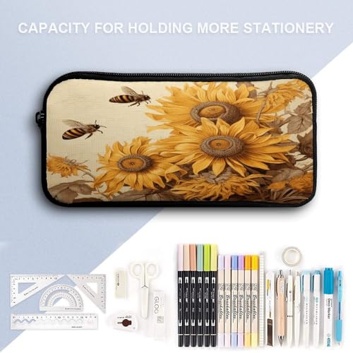 Printed Backpack With Lunch Pack Storage Box Case Bees And Sunflowers on Old Paper 3pcs Lightweight Travel Backpack4