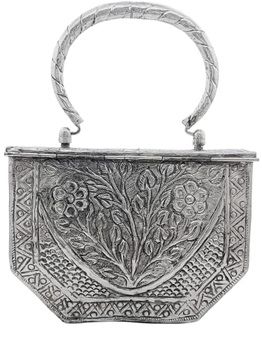Image of Trend Overseas Women's Silver Brass Metal Handle Clutch Handmade Antique Ethnic Hand Clutch