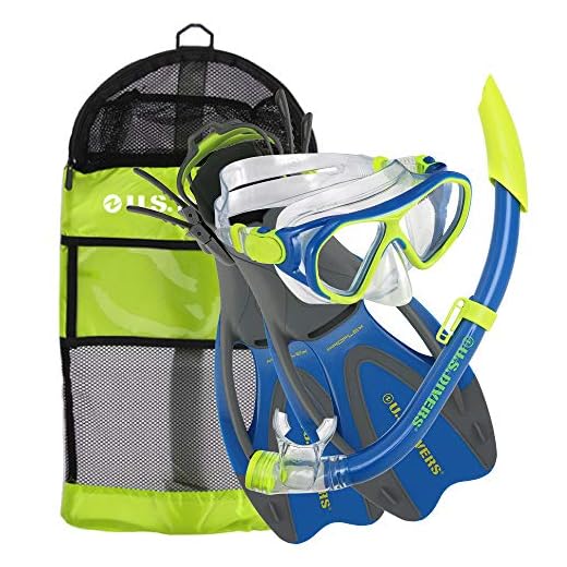 U.S. Divers Dorado Ii Pro Jr Mask, Sea Breeze Snorkel, Proflex Fins Set with Gear Bag, Yellow/Blue, Medium
