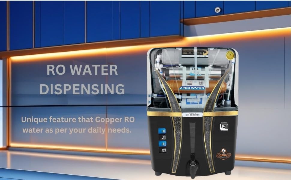 Image of Apec Water Copper Filter, RO Water Purifier with 10 Stage Purification Filtration, UV, UF, TDS Adjuster and 12 Liter Large Storage Tank Black 12L