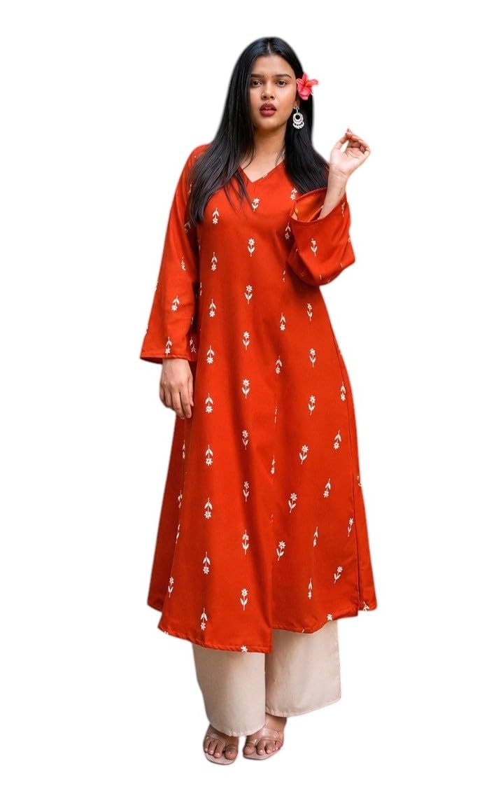 stylum Women's Rust Ethnic Printed Rayon A-Line Kurta Palazzo Set | Palazzo Kurti Set for Women-picture-19