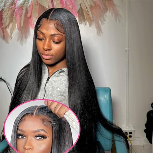 Glueless Wigs Human Hair Pre-Cut 4x4 Lace Wigs Straight Ready to Go Glueless Lace Wig For Women with Baby Hair Pre Plucked Wig Beginner Friendly Wig Natural Color 26 Inch