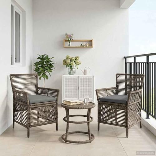 Chaises de jardin résistantes aux intempéries en polyrotin gris avec coussins