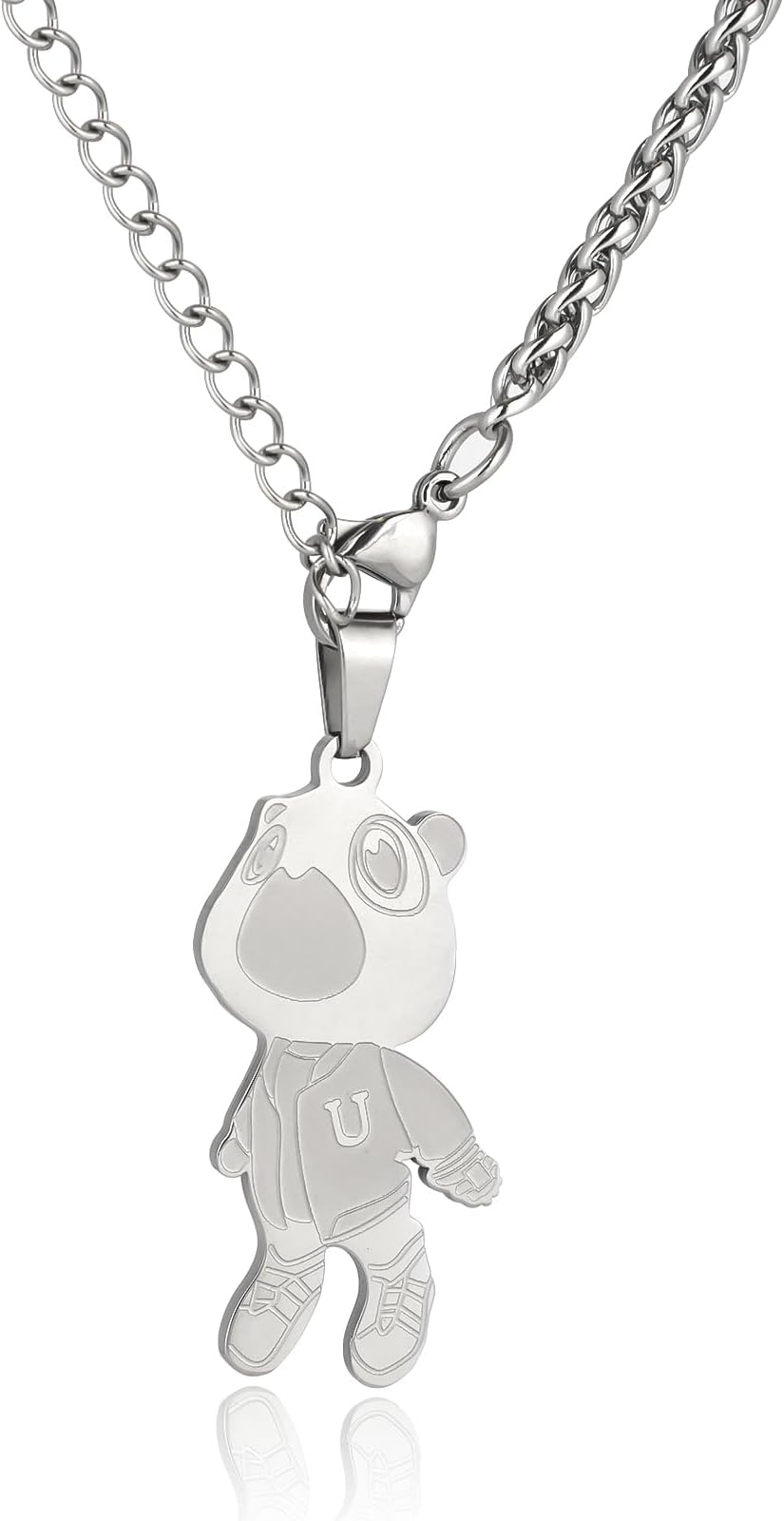 Generic Bear Necklace Kanye Graduation Bear Pendant Chain Silver Necklace with a Exquisite box Gifts for Fans