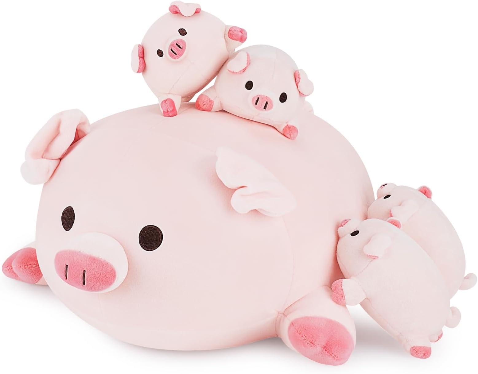 Achwishap 5PCS Pig Family,Pig Stuffed Animal Mommy with 4 Pig Babies Plush,Cute Pig Plush Pillow Cushion Doll,Kawaii Pig Plush Toy Hugging Pillow for Kids Adults Birthday Gifts(16” Pig Family)