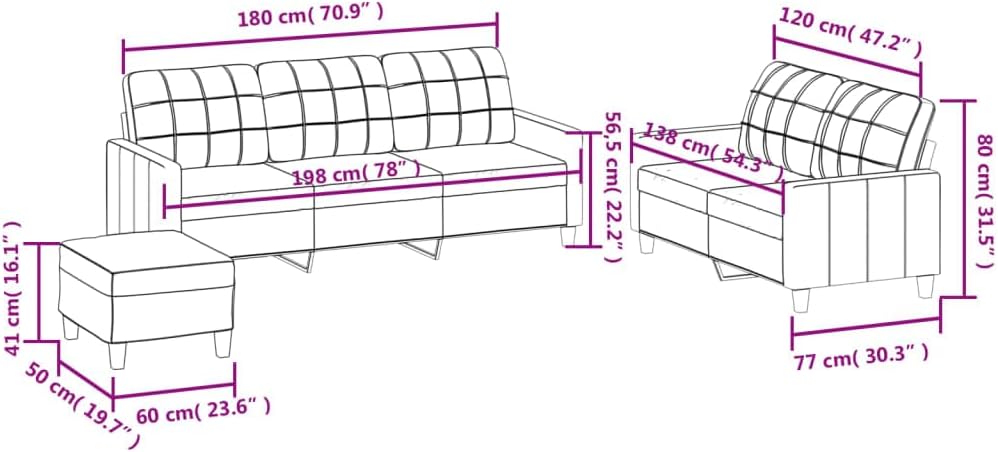 Sofa Set Black Faux Leather Large Modern Sofa Set Rectangular Living Room Furniture